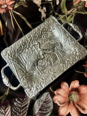 Silver Decorative Crane Tray - Aluminum/Pewter